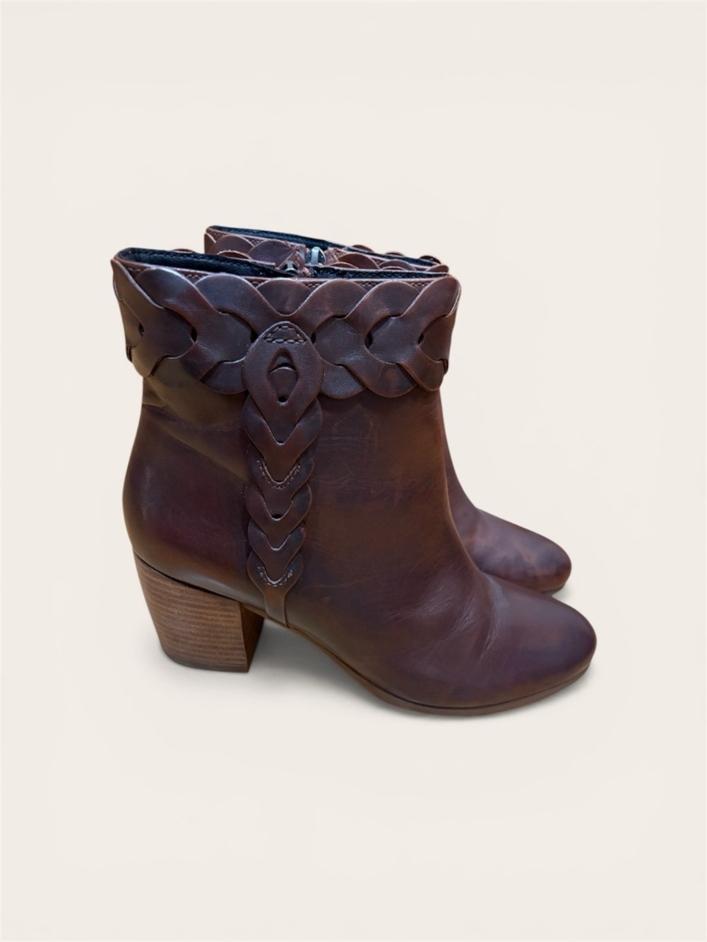 Geox Rich Brown Leather Ankle Booties with Decorative Braiding, 37 - Picture 2 of 12